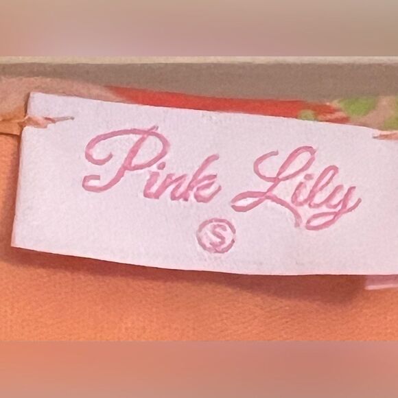 Pink Lily Floral Romper in Pink and Orange Sz Small - Picture 4 of 7